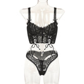 Knitting Hollow Out Cross Strap Lingerie Set